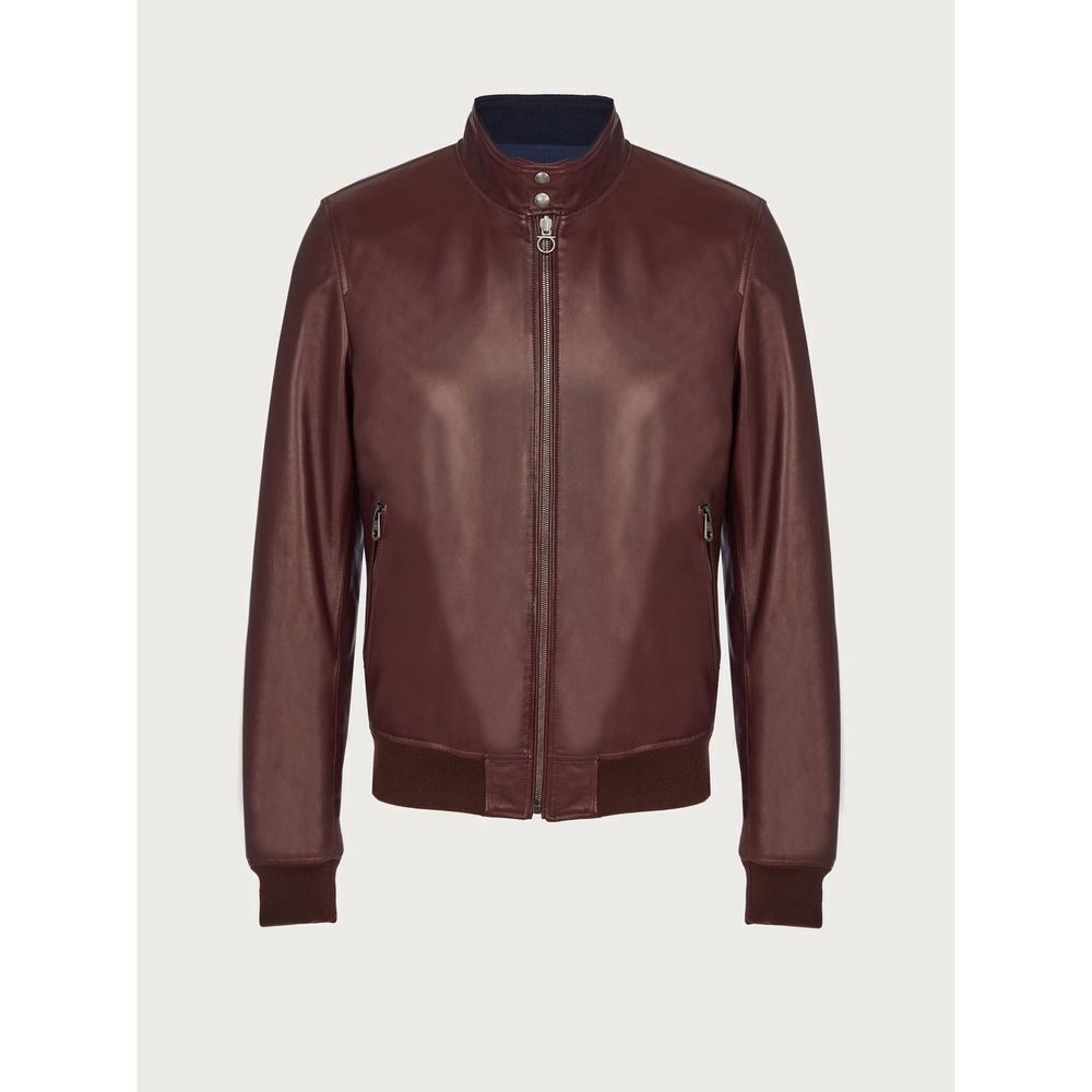 Salvatore Ferragamo Brown Reversible Leather Bomber Jacket Men's Size 46 US S